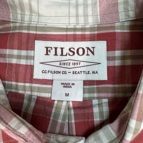 Filson Casual Button Down Shirt in Red and Cream Plaid - Picture 2 of 6